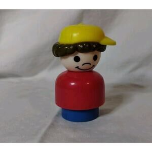 Vintage Fisher Price Chunky Little People Boy Red Shirt Yellow Hat Figure 3"